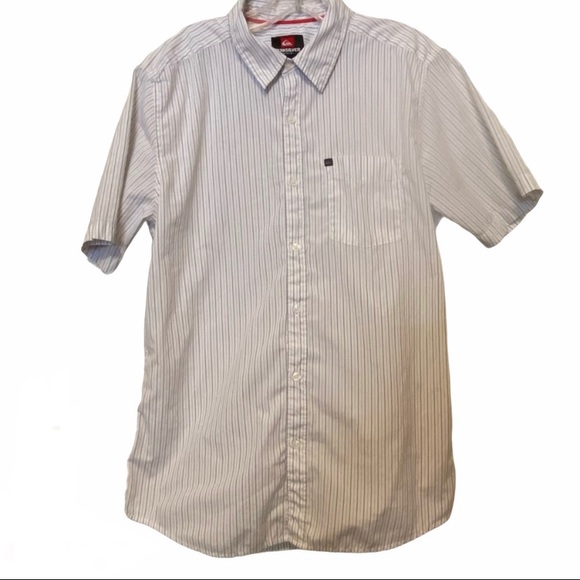 Quiksilver Other - Quiksilver Shirt Men’s Short Sleeve White Gray Pinstripes Button Down Casuall
